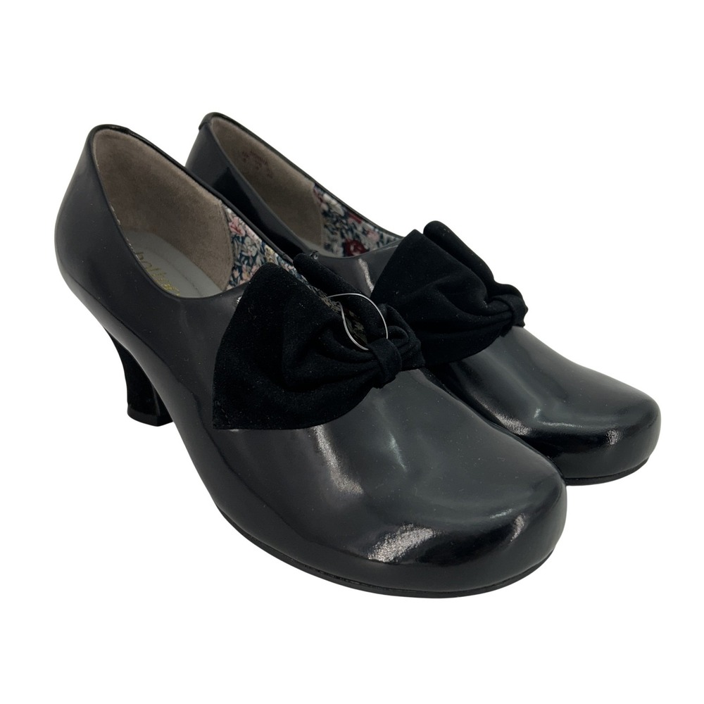Hotter Donna Shoes Womens Size 8 Black Slip On Bow Comfort Dress Heels Kitten